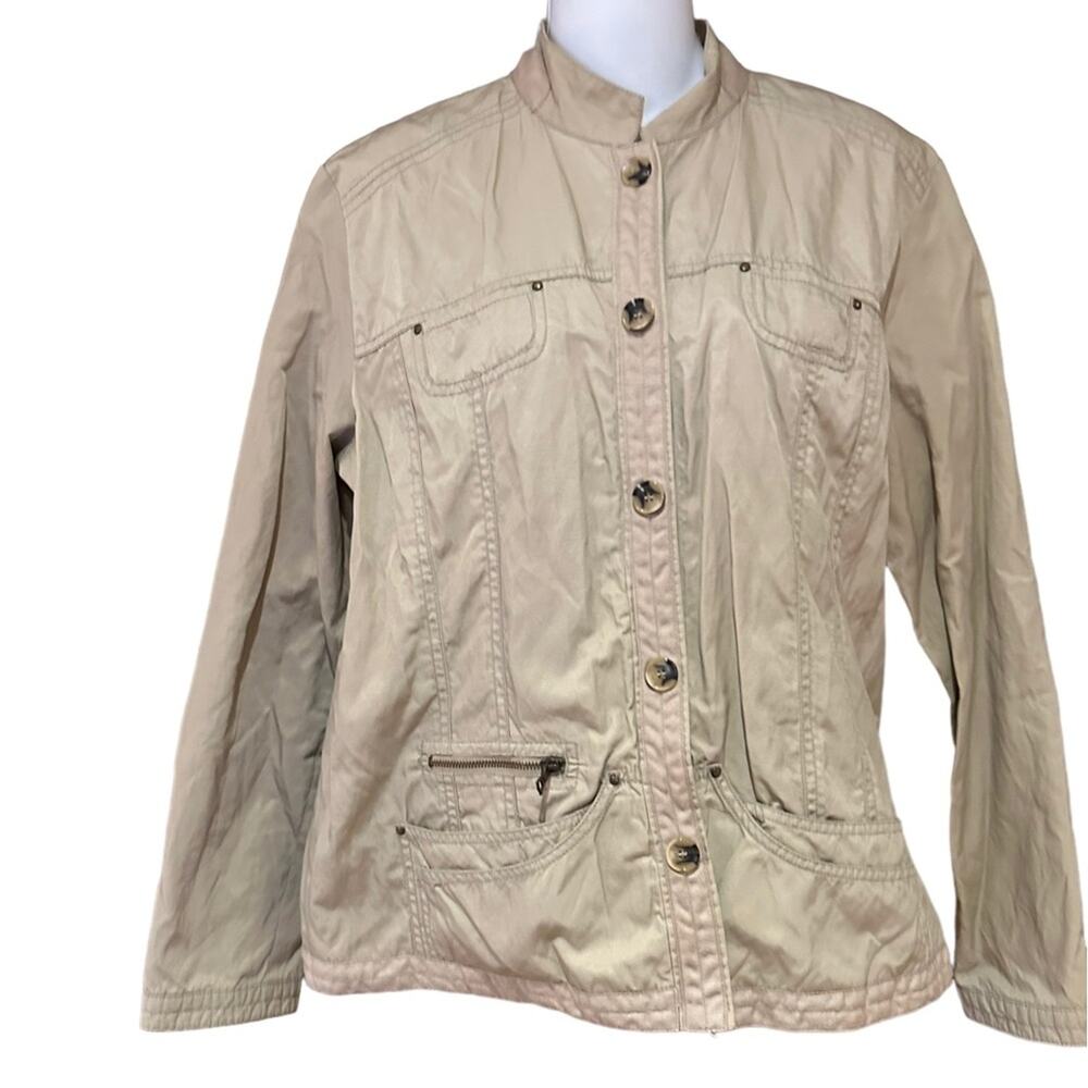 Chico's Khaki Ladies Size 2 (Medium 12/14) Snap Button Cotton Nylon Jacket